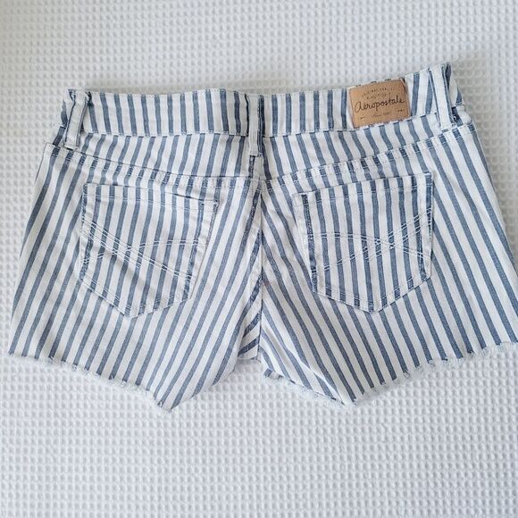 Aeropostale Women's Striped Stretch Denim Blue white Shorts size 0 - Picture 2 of 9